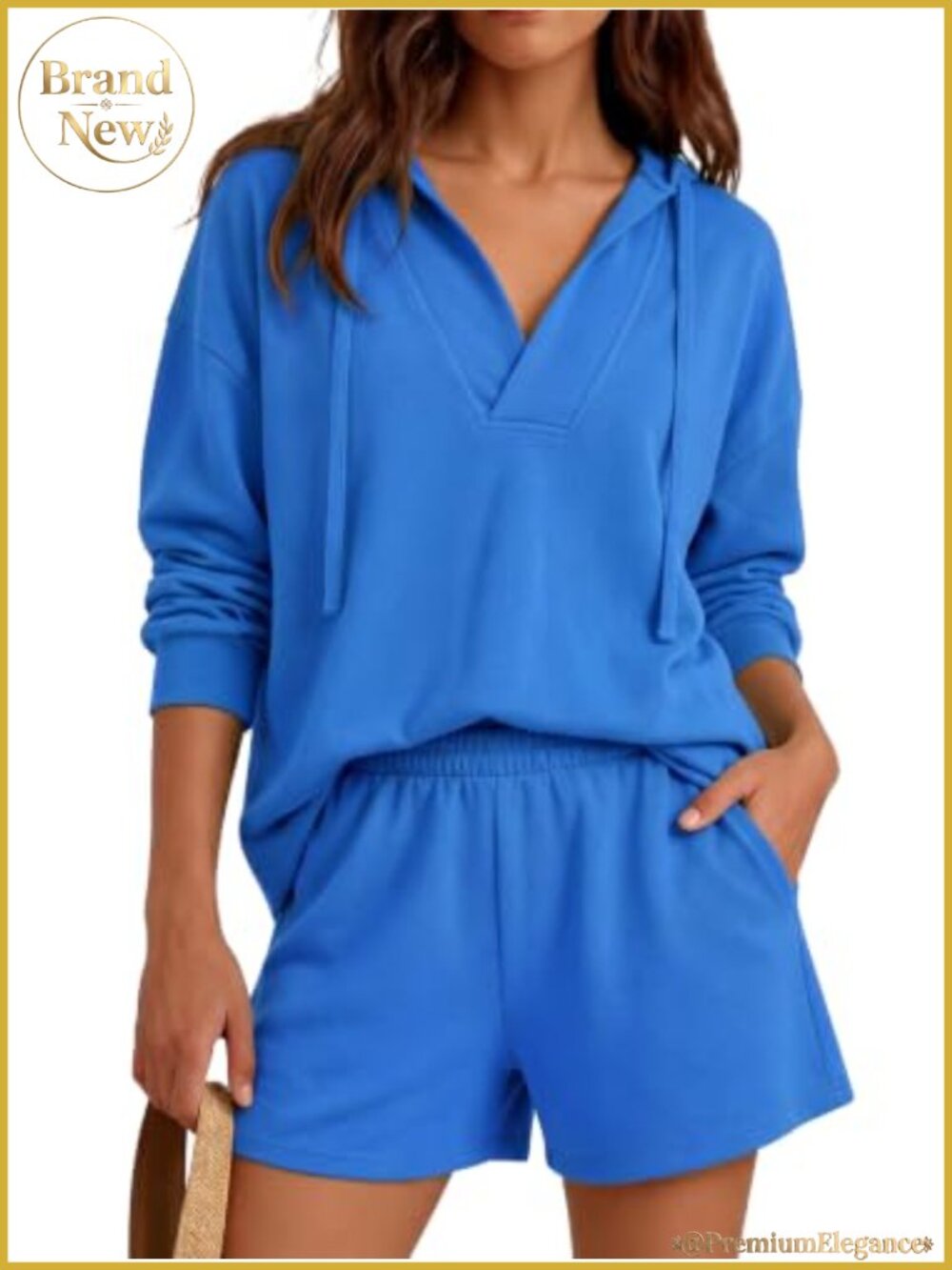 Women's 2 Piece Lounge Set Hoodie & Shorts Sweatsuit Pullover Drawstring Casual